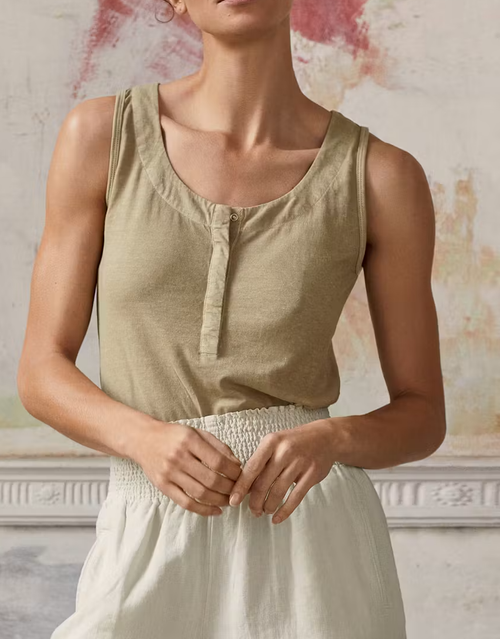 Round Neck Popper Placket Organic Cotton Hemp Slim Fit Sleeveless Tank Top