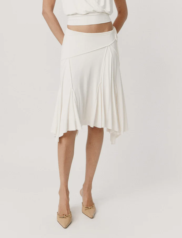 Low Waist Side Tie Asymmetric Panel Flowy Midi Skirt