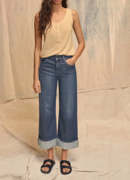Round Neck Popper Half Placket Organic Cotton Hemp Slim Sleeveless Tank Top