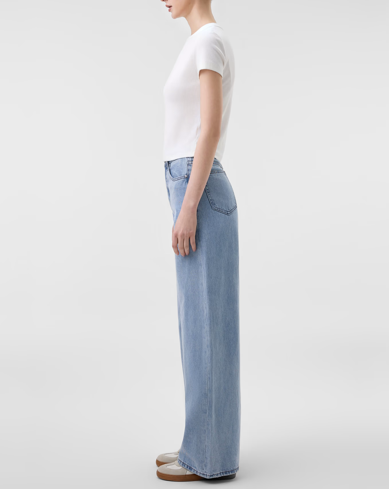 High Rise TENCEL Blend Light Wash Fluid Wide Leg Jeans