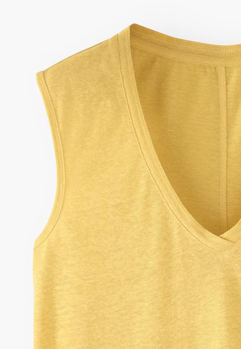 V Neck Wide Strap Relaxed Fit Pure Linen Jersey Tank Top