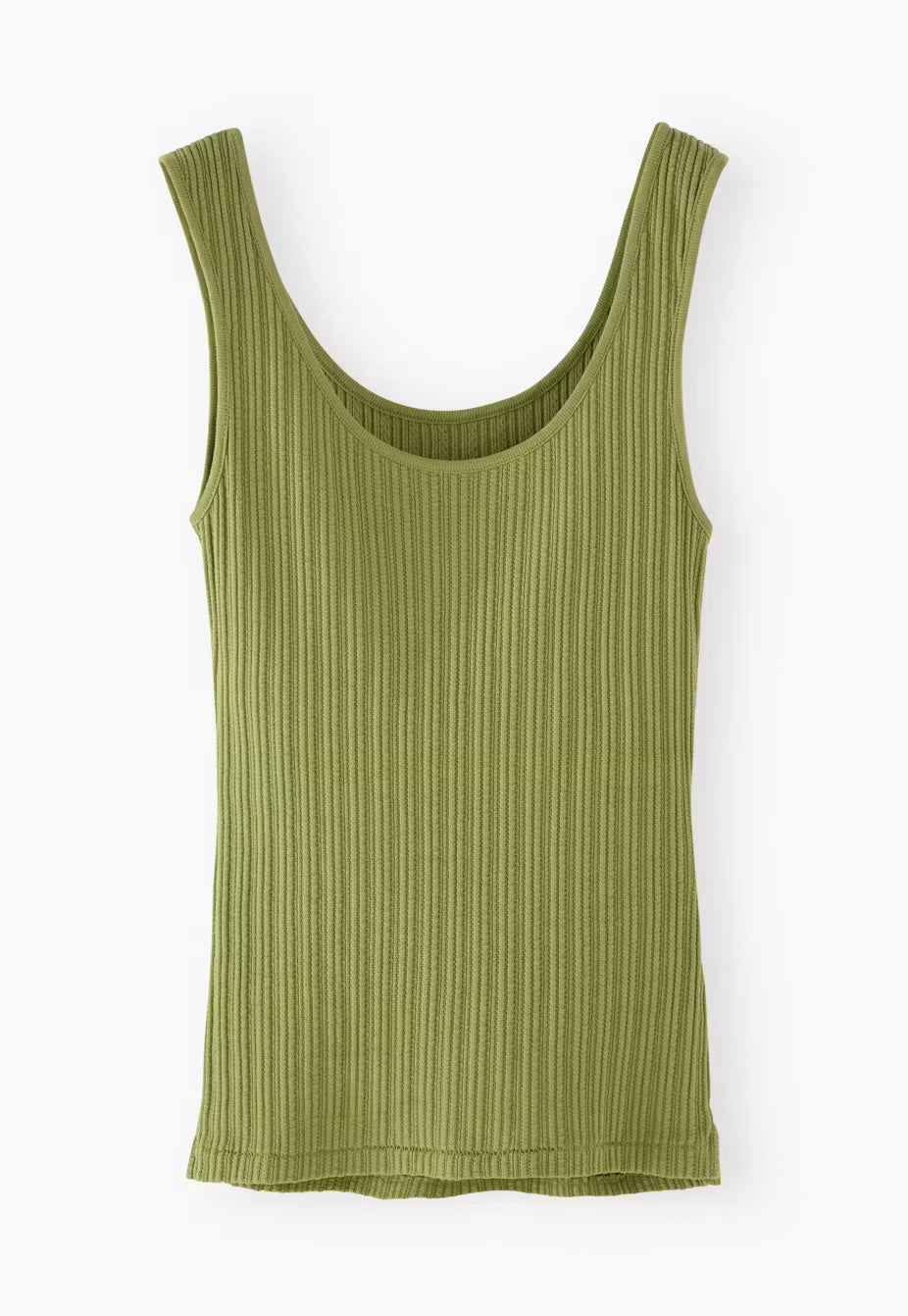 Fitted Scoop Neck Side Slit  Organic Cotton Rib Knit Tank Top