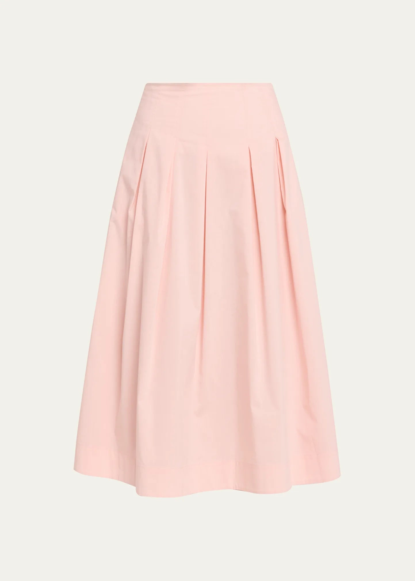 High Waist Pleated Cotton Blend Flared Midi Skirt