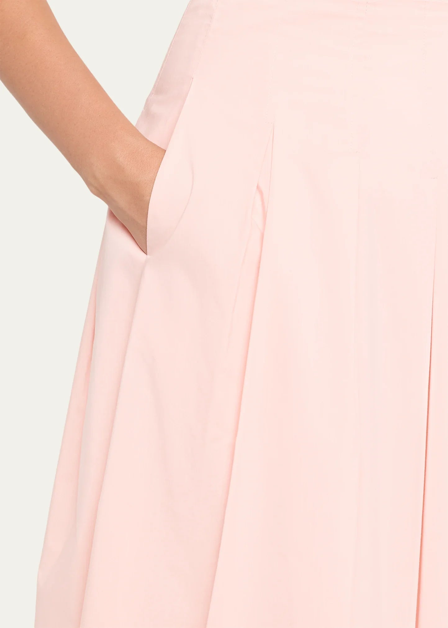 High Waist Pleated Cotton Blend Flared Midi Skirt