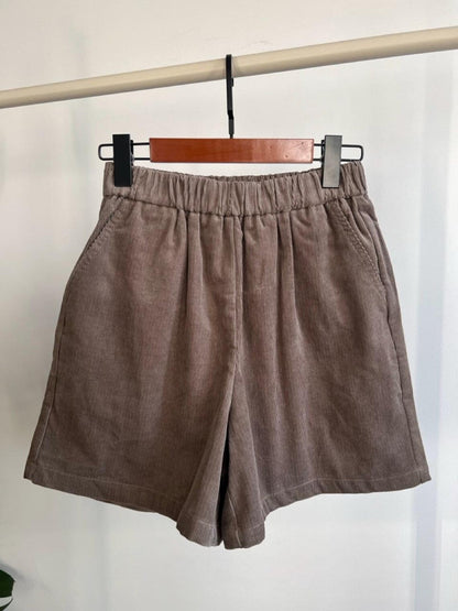 Elastic Waist Relaxed Fit Cotton Corduroy Casual Shorts
