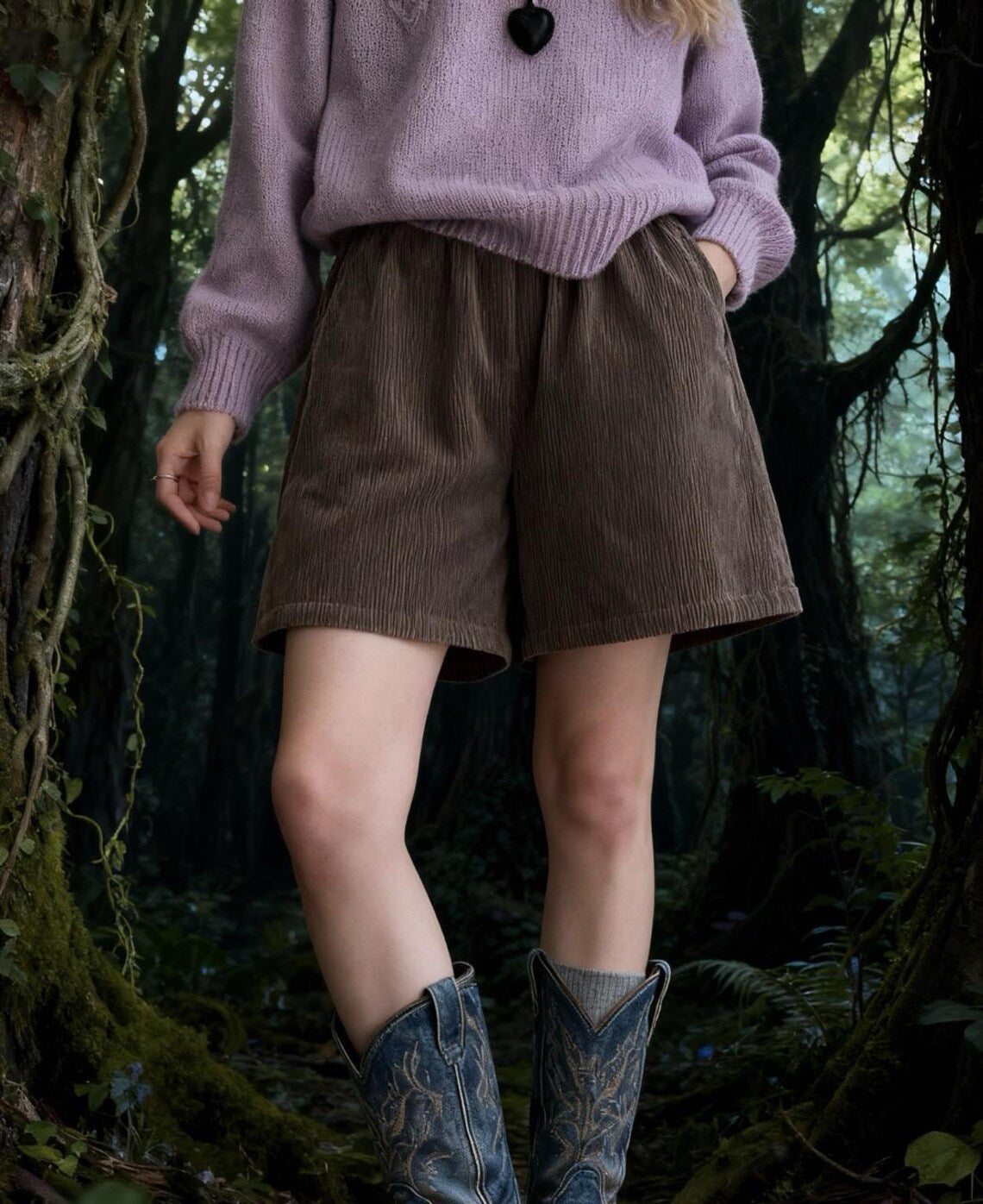 Elastic Waist Relaxed Fit Cotton Corduroy Casual Shorts
