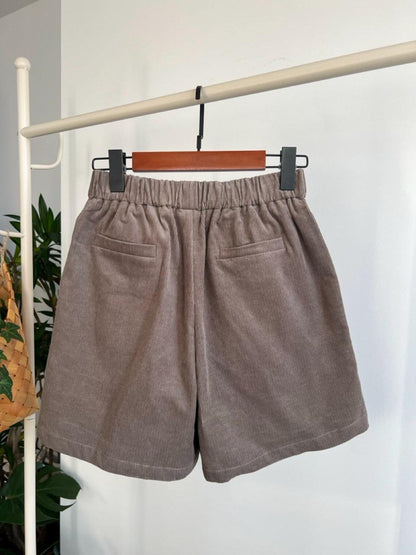 Elastic Waist Relaxed Fit Cotton Corduroy Casual Shorts