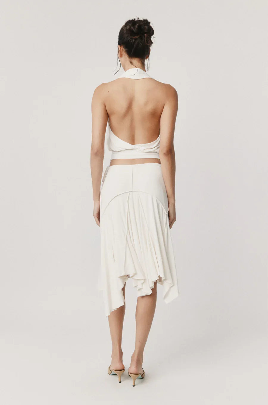 Low Waist Side Tie Asymmetric Panel Flowy Midi Skirt